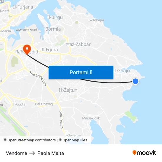 Vendome to Paola Malta map