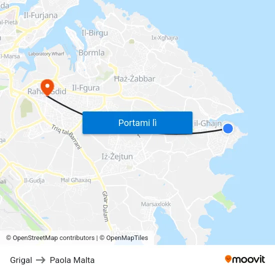 Grigal to Paola Malta map