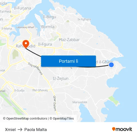 Xmiel to Paola Malta map