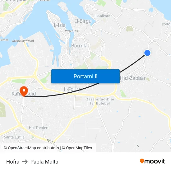 Hofra to Paola Malta map
