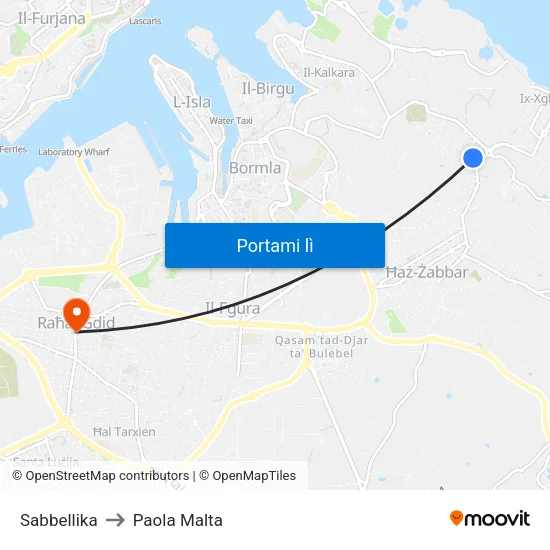 Sabbellika to Paola Malta map