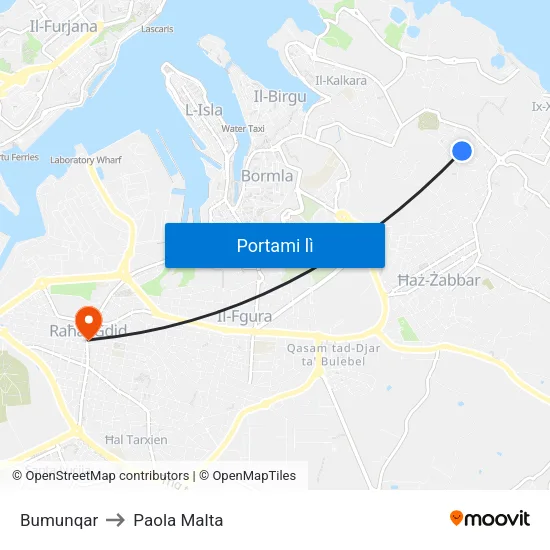 Bumunqar to Paola Malta map