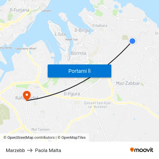 Marzebb to Paola Malta map
