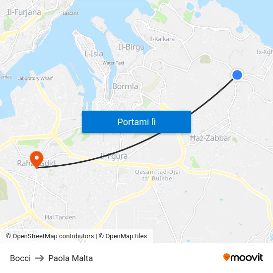 Bocci to Paola Malta map