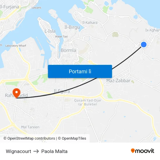 Wignacourt to Paola Malta map