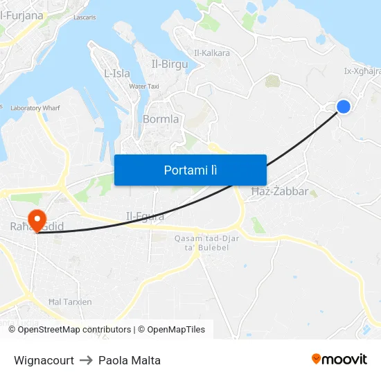 Wignacourt to Paola Malta map