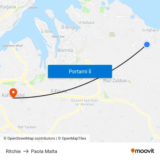 Ritchie to Paola Malta map