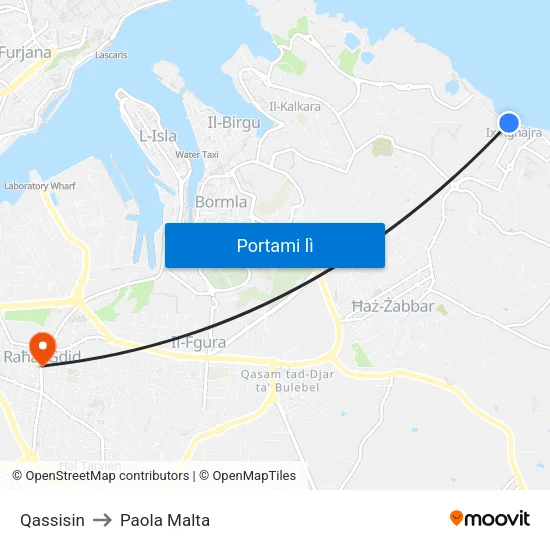 Qassisin to Paola Malta map