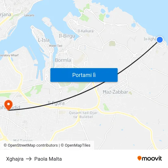 Xghajra to Paola Malta map