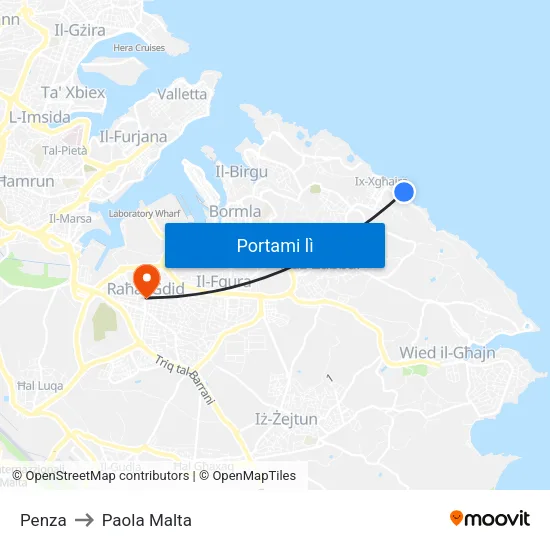 Penza to Paola Malta map