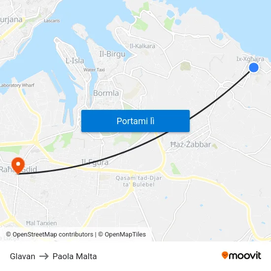 Glavan to Paola Malta map