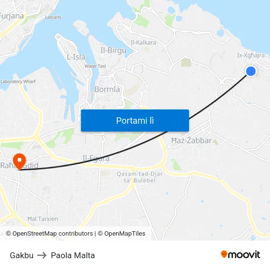 Gakbu to Paola Malta map