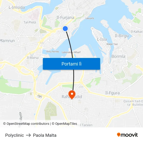 Polyclinic to Paola Malta map