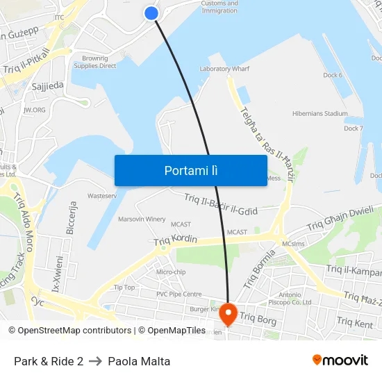 Park & Ride 2 to Paola Malta map
