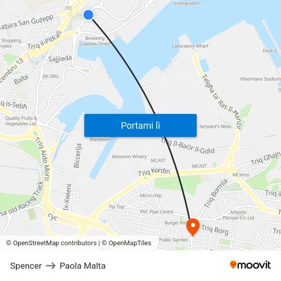 Spencer to Paola Malta map
