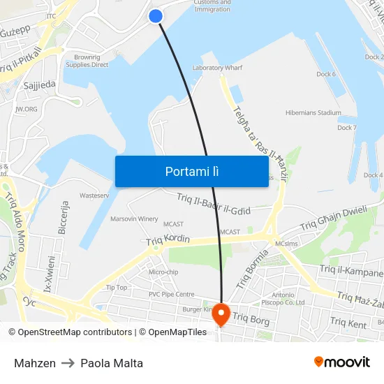 Mahzen to Paola Malta map