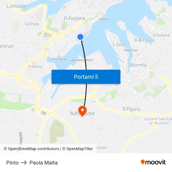 Pinto to Paola Malta map