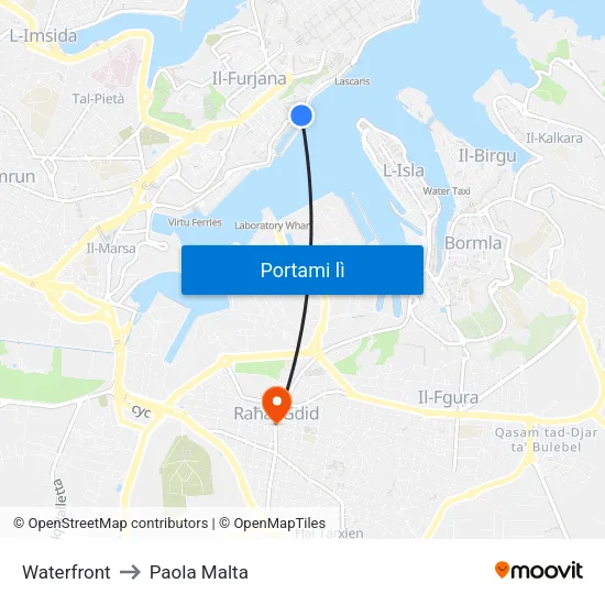 Waterfront to Paola Malta map