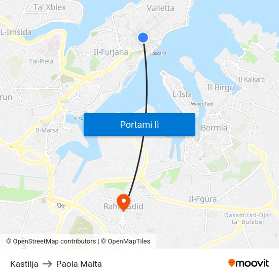 Kastilja to Paola Malta map