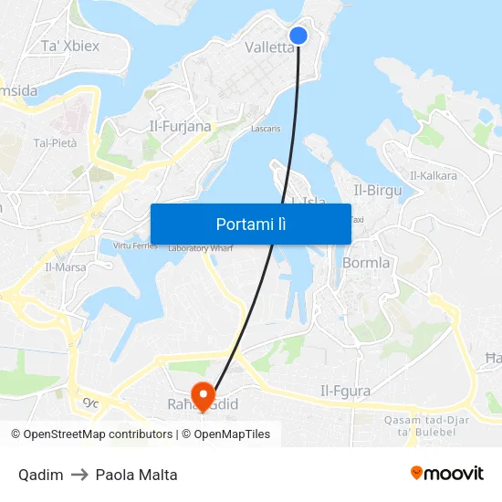Qadim to Paola Malta map