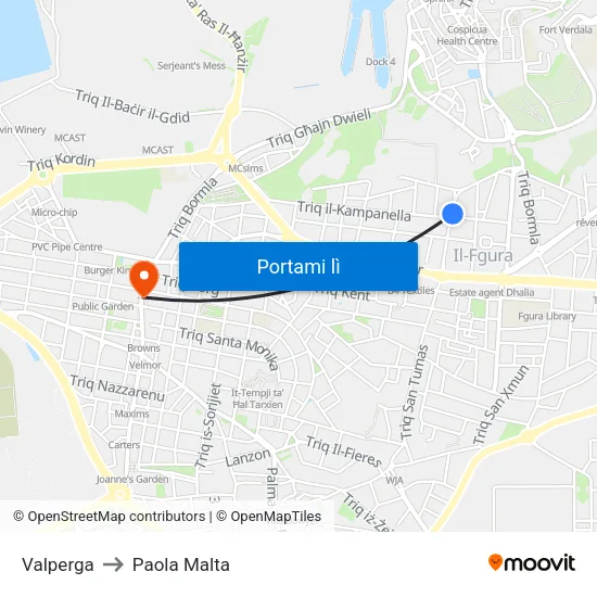Valperga to Paola Malta map