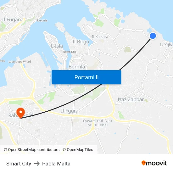 Smart City to Paola Malta map