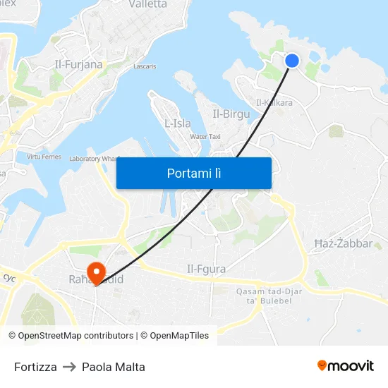 Fortizza to Paola Malta map