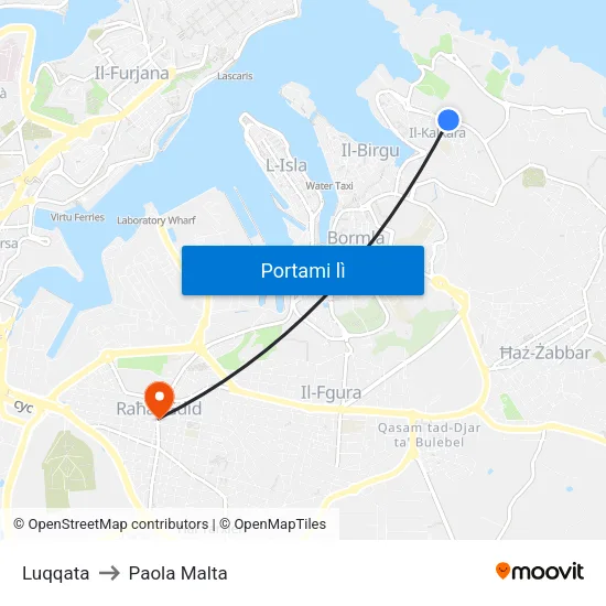 Luqqata to Paola Malta map