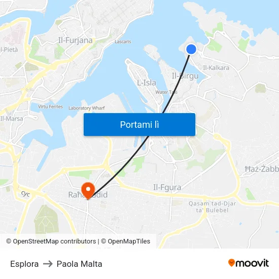 Esplora to Paola Malta map