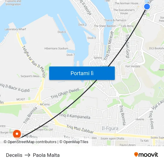 Decelis to Paola Malta map