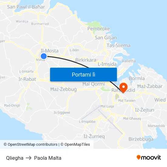 Qliegha to Paola Malta map