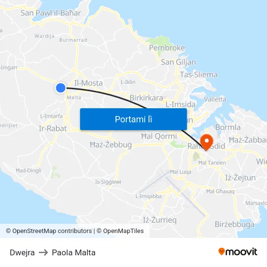Dwejra to Paola Malta map