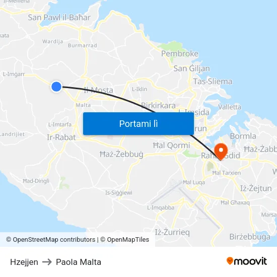 Hzejjen to Paola Malta map
