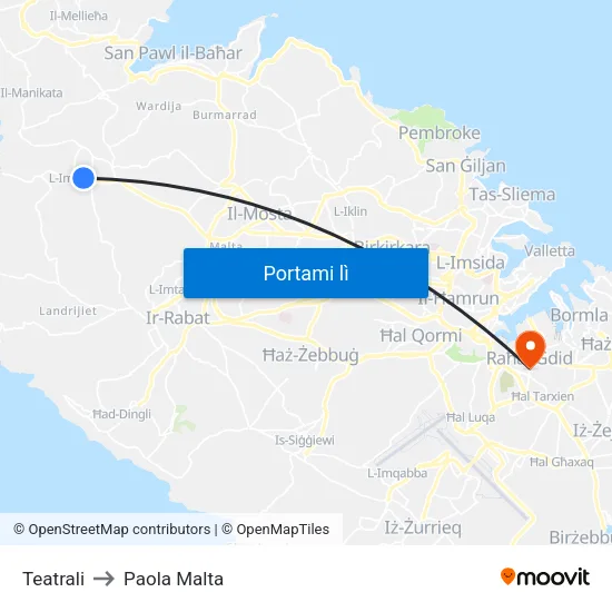 Teatrali to Paola Malta map