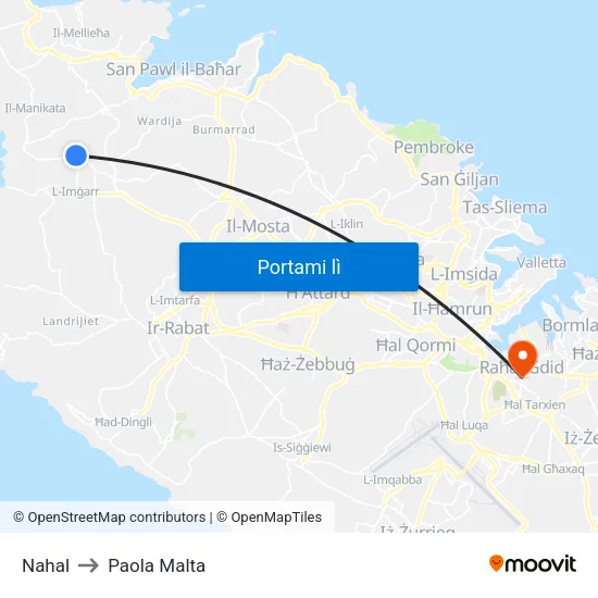 Nahal to Paola Malta map