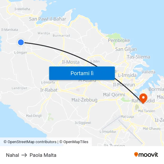 Nahal to Paola Malta map