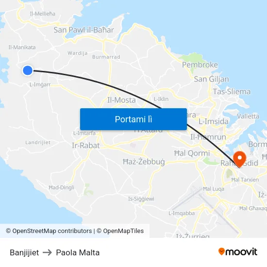 Banjijiet to Paola Malta map