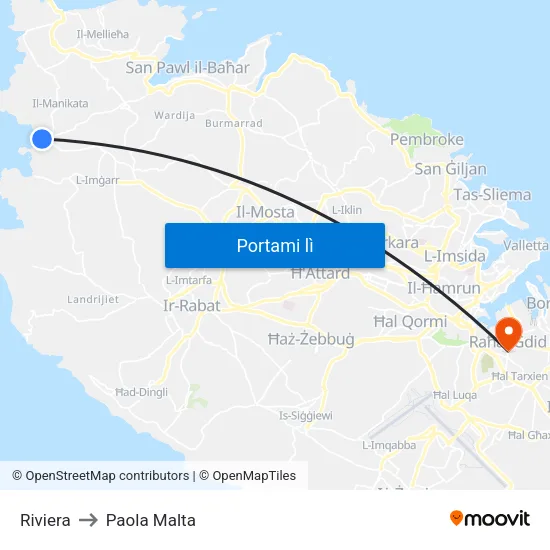 Riviera to Paola Malta map