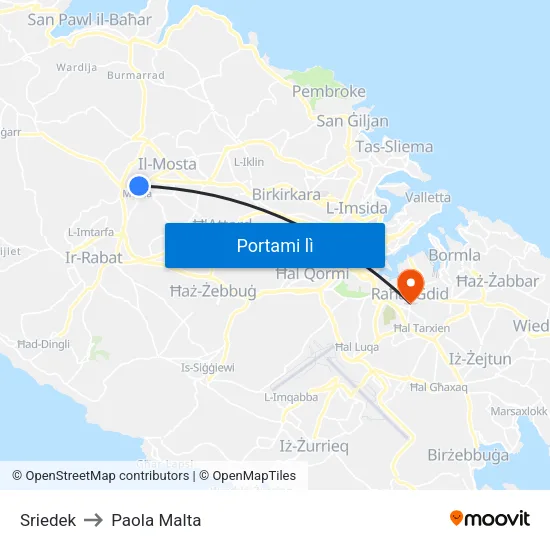 Sriedek to Paola Malta map