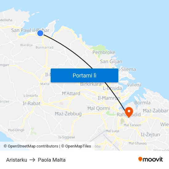 Aristarku to Paola Malta map