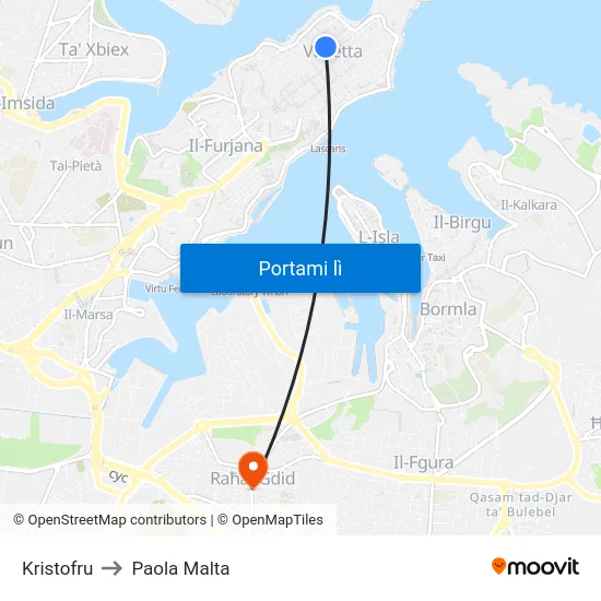 Kristofru to Paola Malta map