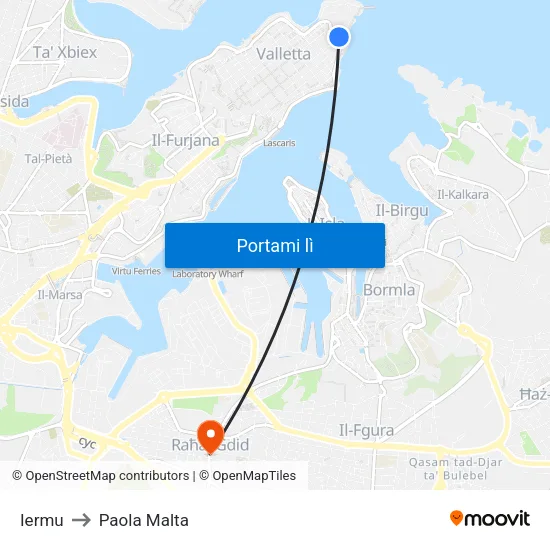 Iermu to Paola Malta map