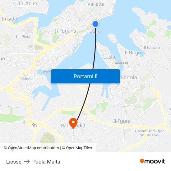 Liesse to Paola Malta map