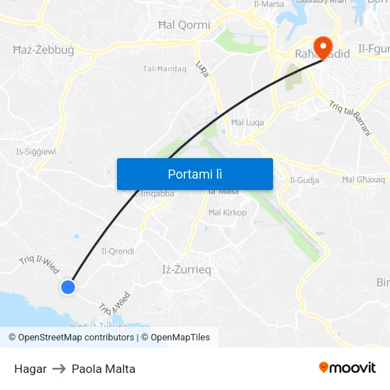 Hagar to Paola Malta map