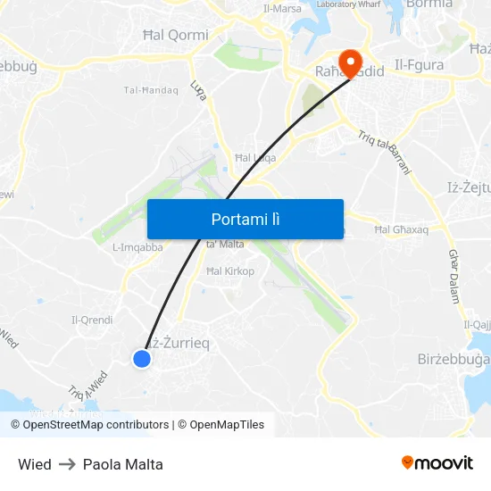 Wied to Paola Malta map