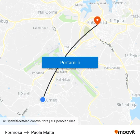 Formosa to Paola Malta map