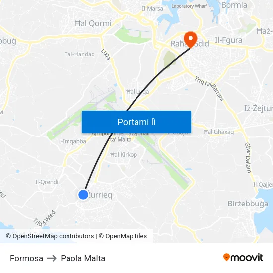 Formosa to Paola Malta map
