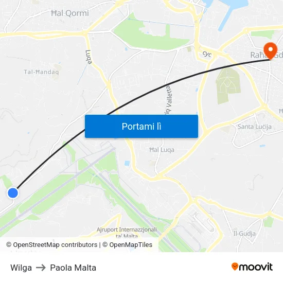 Wilga to Paola Malta map