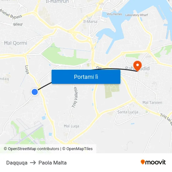 Daqquqa to Paola Malta map