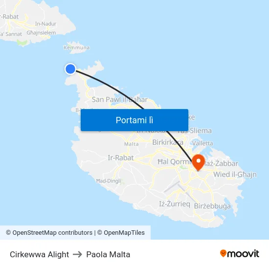 Cirkewwa Alight to Paola Malta map